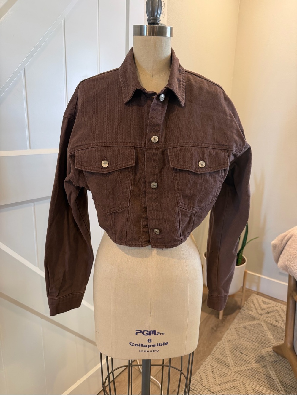 Divided Cropped Brown Jean Jacket